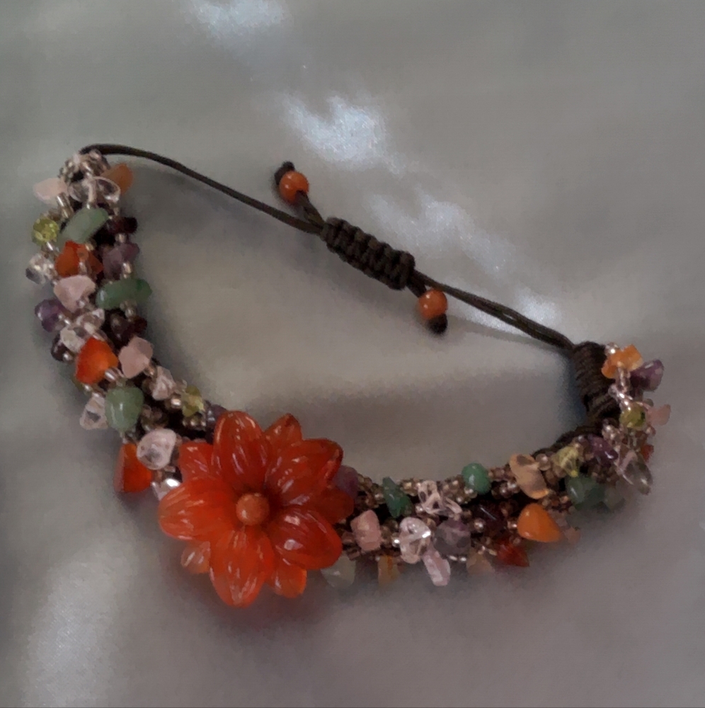 Multicolor Carnelian Flower And Gemstone Beaded Bracelet